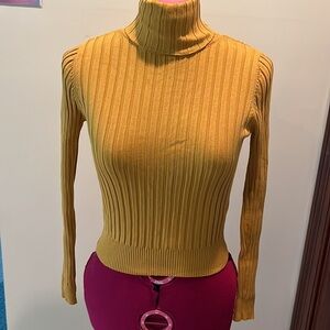 Zara  Knit  Gold Mustard color Turtleneck Sweater NWOT  Textured stripes  Size S